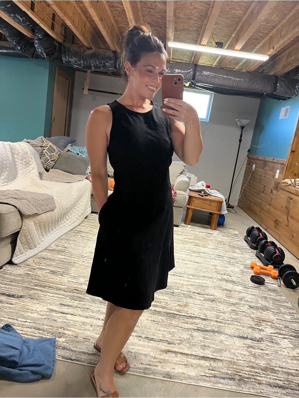 Women's Black Sleeveless Midi Dress — Sleek A-Line Fit